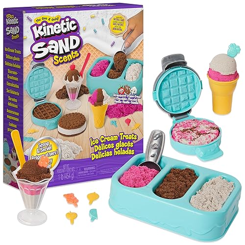 Kinetic Sand Scents, Ice Cream Treats Playset, 3 Colors Scented Play Sand & 6 Tools, Sensory Toys, Christmas Gifts for Kids Ages 3+ - Ice Cream Treats Playset
