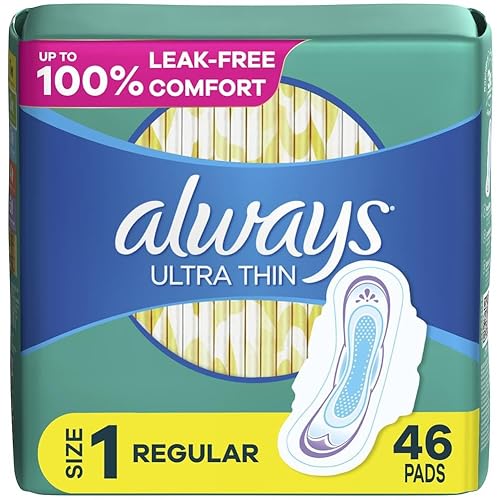 Always Ultra Thin, Feminine Pads For Women, Size 1 Regular Absorbency, With Wings, Unscented, 46 Count - Regular (Size 1) - 46