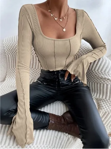 Casual Vlak T-shirt Plooiingen Split Tie Terug | SHEIN  Nederland