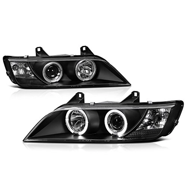 [For 1996-2002 BMW Z3] LED Halo Ring Black Projector Headlight Headlamp Assembly, Driver & Passenger Side