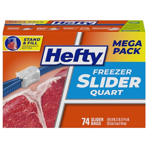 Hefty Slider Freezer Storage Bags, Quart Size, 74 Count - Quart - 74 Count (Pack of 1) - Transparent