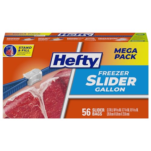 Hefty Slider Freezer Storage Bags, Gallon Size, 56 Count - Gallon - 56 Count (Pack of 1) - Clear