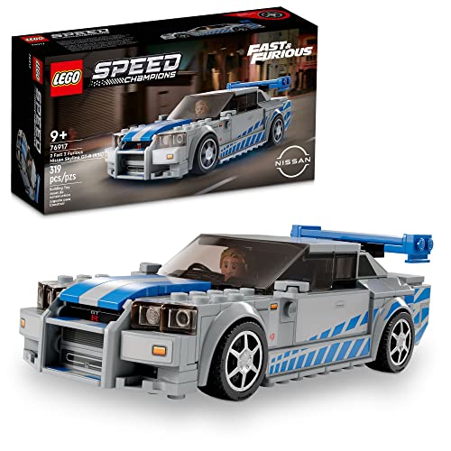 LEGO Speed Champions 2 Fast 2 Furious Nissan Skyline GT-R (R34), Race Car Toy Model Building Kit, Collectible with Racer Minifigure, 2023 Set for Kids, Boys and Girls Ages 9 and Up 76917 - Multi-color