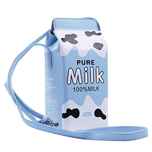 LUI SUI Girls Fruits Banana Strawberry Milk Box Cross Body Purse Bag Women Phone Wallet Shoulder Bags - Blue