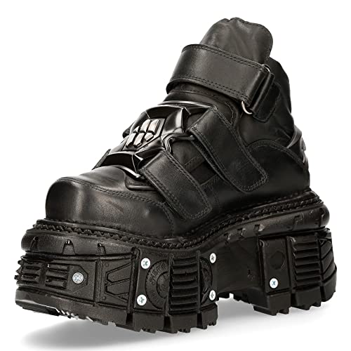 New Rock Botas Plataforma TANK Botín 106 Cierre Velcro Mujer Negro Black Woman Ankle Boots M.TANK008-C2 - 40 EU