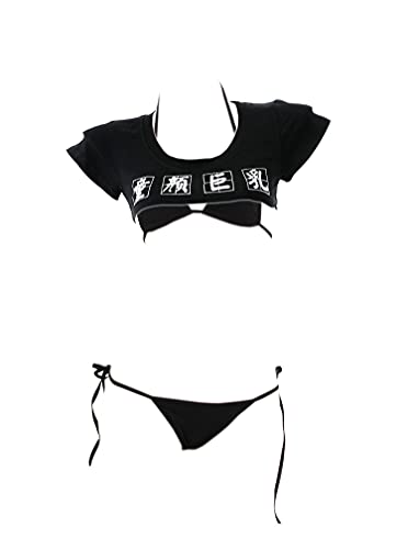 Conjunto de lencería japonesa sexy ombliguera, ropa interior anime, cosplay - Negro 2 (Con Bikini)