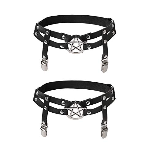 alisikee 2 liguero ajustable en forma de estrella con clips antideslizantes, anillo elástico gótico para muslos para mujeres y niñas - Liguero Negro