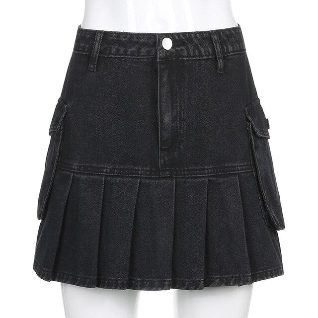 Destiny's Dread Black Grunge Denim Skirt - black / S
