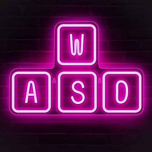 Lumoonosity WASD Neon Sign - USB Powered Pink Keyboard Neon Lights - WASD Keycaps Led Sign with On/Off Switch for Wall, Bedroom, Game Room Decor - Cool WASD Keys' Gaming Lights for Gamers, Streamers