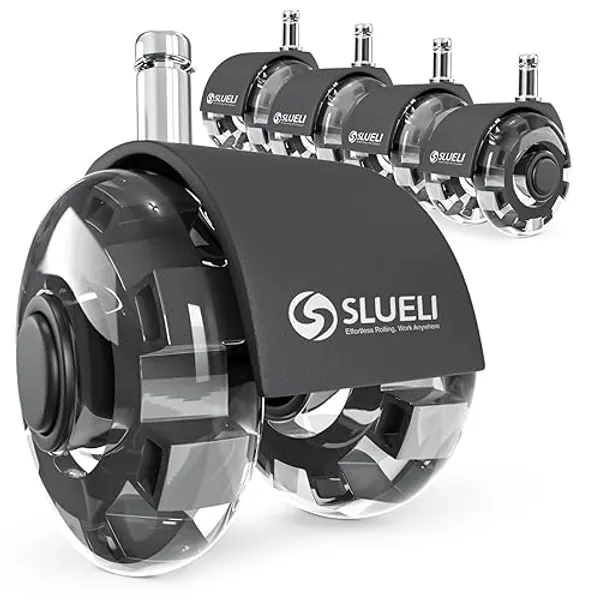 SLUELI Office Chair Wheels Casters-Protection for Hardwood Floors and Carpet, Heavy Duty Silent Computer Chair Wheels with Standard Stem 7/16″* 7/8″(11mm*22mm),Office Furniture Casters Set of 5(Black)
