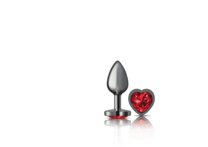 Cheeky Charms - Gunmetal Metal Butt Plug - Heart - Dark Red - Small