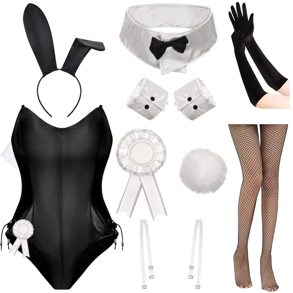 ZeroShop Women Sexy Bunny Costume, Bunny Accessories Ears Tail Headband Bodysuit for Halloween Girl Senpai Cosplay - Large Black