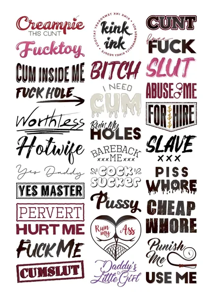 Kink Ink - 30 x Hardcore Words and Phrases Temporary Tattoo Kinky Sticker - 