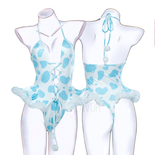 Winter Plush Cow Bodysuit | Blue / M/L