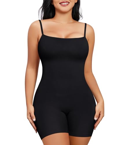Nebility Shapewear Waist Trainer Bodysuits Women Clothing Tummy Control Seamless Full Body Shaper Square Neck Jumpsuits Top - Black Mid-thigh - Medium