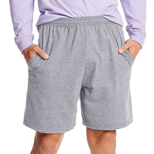 Hanes Men's Athletic Shorts, Favorite Cotton Jersey Shorts, Pull-On Knit Shorts with Pockets, Knit Gym Shorts, 7.5" Inseam - Small - Light Steel