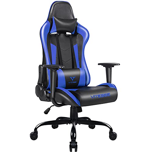 PUKAMI Gaming Chair High Back Gaming Chair for Teens Ergonomic Racing Chair Computer Desk Chair with Massage Lumbar Support and Headrest Girl Gamer Chair with Height Adjustable (Blue) - Blue