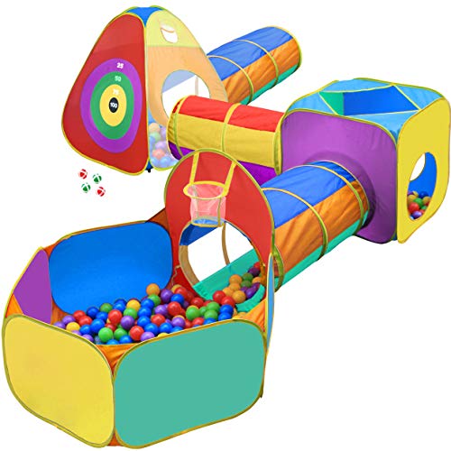 Gift for Toddler Boys & Girls, Ball Pit, Play Tent and Tunnels for Kids, Best Birthday Gift for 3 4 5 Year Old Pop Up Baby Play Toy, Target Game w/ 4 Darts Indoor & Outdoor - Ball Pit Set