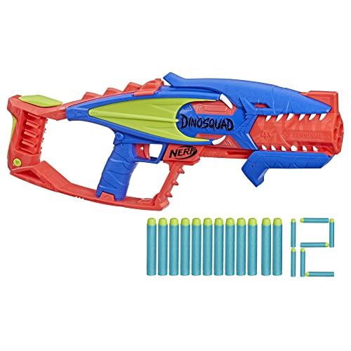 NERF DinoSquad Terrodak, 4 Blasting, Storage, 12 Elite Dart Foam Blasters, Dinosaur Toys for Kids Outdoor Games