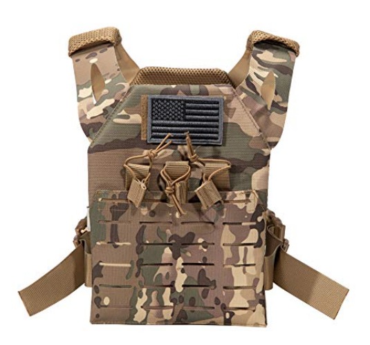 Redemption Tactical Cadet 2.0 Childrens Tactical Airsoft Paintball Kids Vest, US Flag Patch, Mil Spec Molle w/Mag Pouches - 4-12 Years - Multi-cam