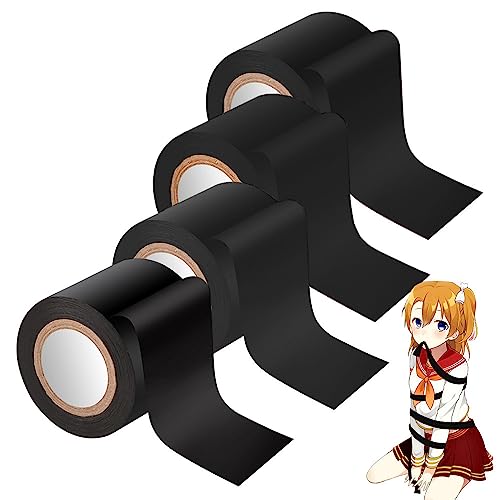 4 PCS BDSM Bondage Tape 52 Feet SM Adult Toy Sex Restraint Bondage Tape Electrostatic Tape Suitable for Men and Women - Black - Pack of 4