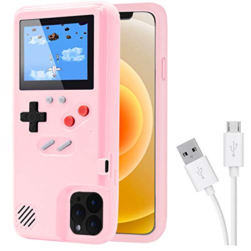 Game Console Case for iPhone,Dikkar Retro Protective Cover Self-Powered Case with 36 Small Games,Full Color Display,Video Game Case for iPhone 12 Pro Max (Pink) - Pink - iPhone 12 Pro Max (6.7'')