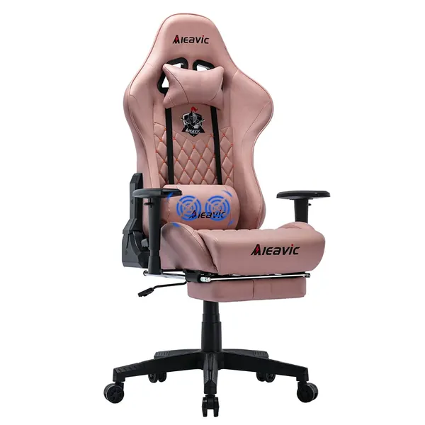 ALEAVIC Pink Gaming Chair with Footrest, Ergonomic Gamer Chair, Computer Racing Chair with Massage Lumbar Support and Headrest, 360°Swivel Chair Adjustable High Back - Pink