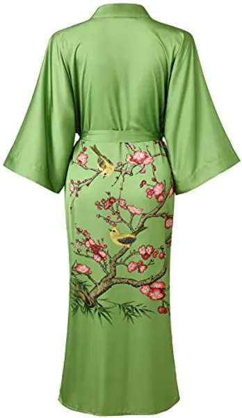 Ledamon Women's Plus Size Kimono Robe Long for Women - Pocket Floral Bathrobe Nightgown - One Size Plus - Fruit Green
