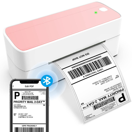 Bluetooth Thermal Label Printer 4X6 - Wireless Shipping Label Printer for Small Business & Packages - Pink Thermal Label Printer Shipping Label Makers, Compatible with iPhone, USPS, Etsy, Amazon - White Pink