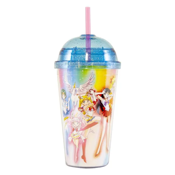Sailor Moon 16oz Cup with Glitter Dome Lid - Anime Collectibles - Novelty Kitchen Accessories - Unique Birthdays, Holidays, House Warming Parties
