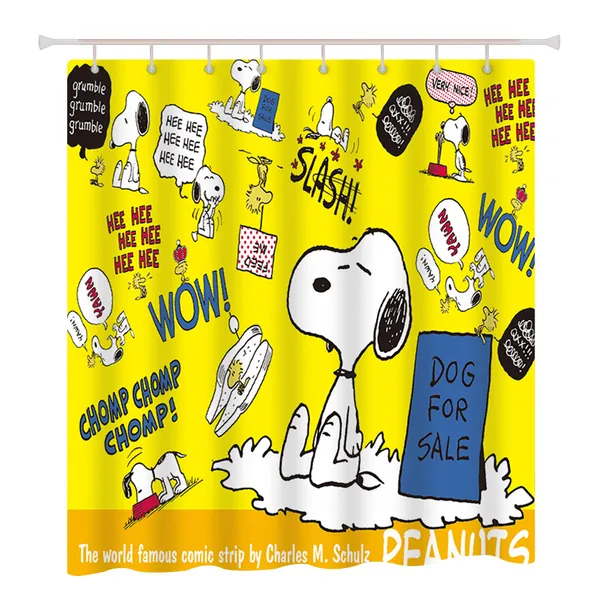 Finex Yellow Snoopy Waterproof Shower Curtain with 12 Bath Curtain Hooks for Home Teens Kids College Students Apartment Bathroom décor