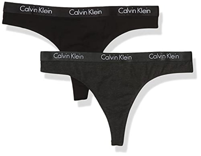 Calvin Klein Women's Motive Cotton Multipack Thong Panty 2 Pack - Small - Charcoal Heather/Black