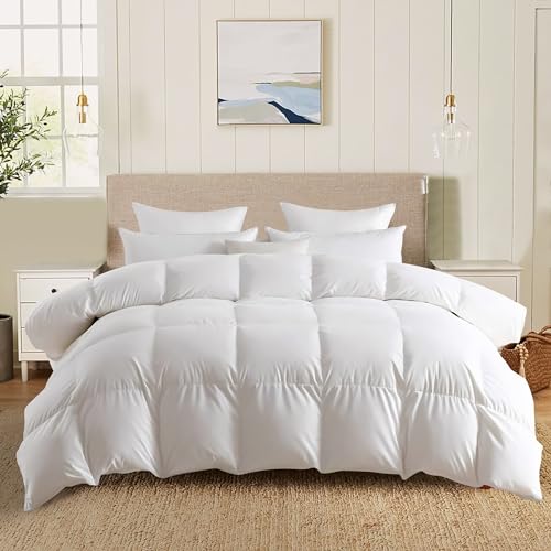 Serta Feather Down Comforter King Size - All Seasons Warmth 300 Thread Count White Down Duvet Insert 500 Fill Power Fluffy Soft Comforter Insert 100% Cotton Down Proof Cover - King - All Season