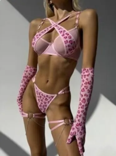 Leopard pink lingerie set