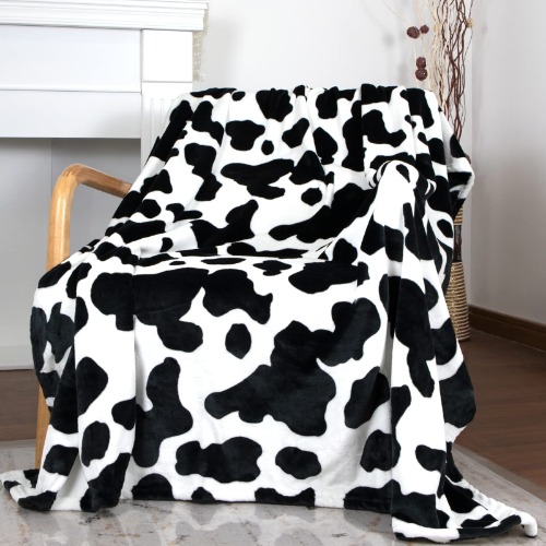 Cow Print Blanket Soft Warm Plush Cow Blankets and Throws Lightweight Fleece Throw Blankets with Cow Print Couch Bedroom Living Room Camping Travel Blanket 50x60 inch Perfect Cow Gift Kids Adults - Throw-50"x 60"(130*150cm) - Black