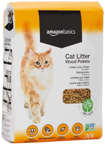 Amazon Basics Cat Litter Wood Pellets Highly Absorbent and Made of 100% Recycled Wood, 30L-Pack