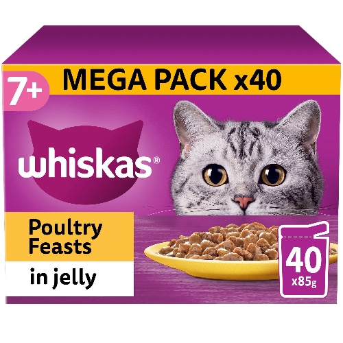 Whiskas 7+ Poultry Selection in Jelly 40 x 85 g Pouches, Senior Cat Food
