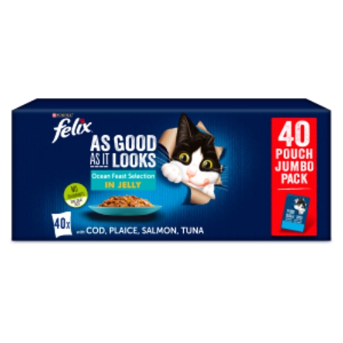 Felix As Good As It Looks Adult Wet Cat Food Ocean Feasts in Jelly 40 x 100g Pouches