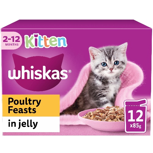 Whiskas Junior Poultry Selection in Jelly 48 x 85 g Pouches, Kitten Cat Food, Pack of 4 (12 x 85 g)