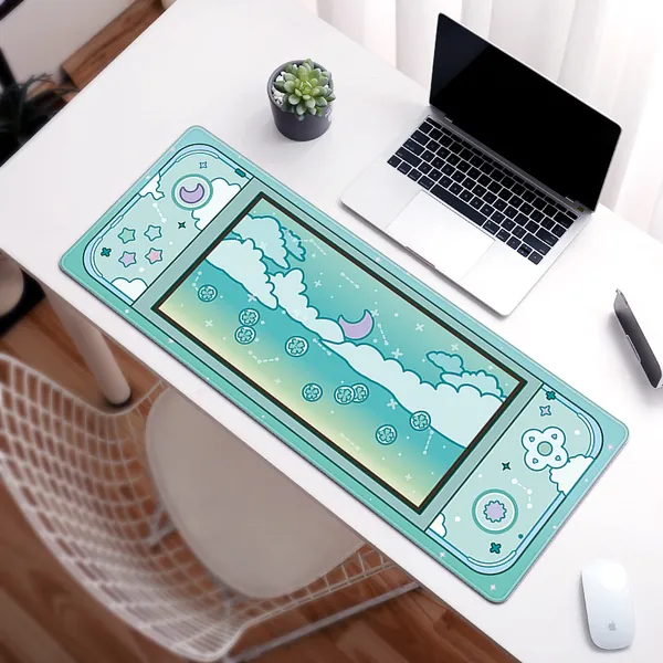 Moon and Stars Large Desk Mat Kawaii Aesthetic Mouse Pad Cute Sky Art - F