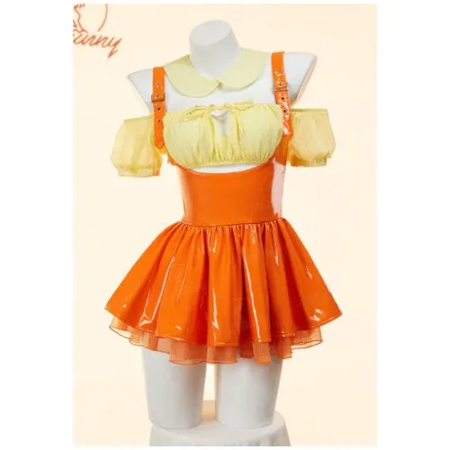 Squid Game Derivative Lingerie Suit Off-Shoulder Crop Top and Skirt with Collar Socks