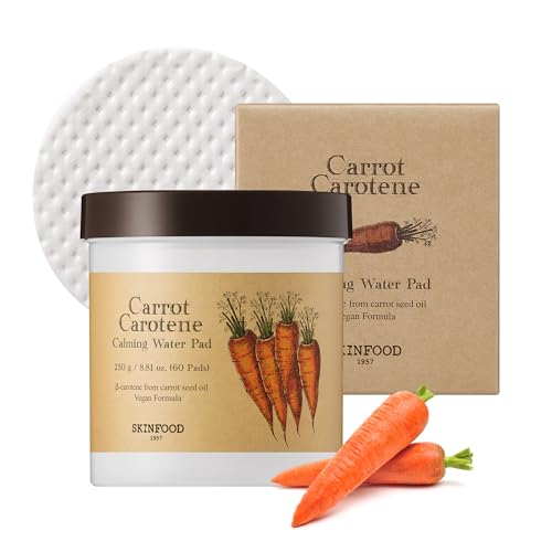SKIN FOOD since 1957 Carota Carotene Tampone acqua calmante 250g (8.81 oz.) 60 fogli- Dischetti di cotone per il viso lenitivi per pelli sensibili, vegani, cruelty free - Tampone D'acqua