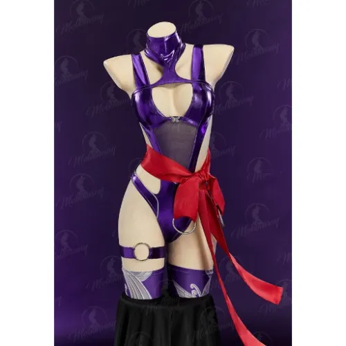 Psylocke Cosplay Jumpsuit High Neck Cut Out Bodysuit with Belt and Socks