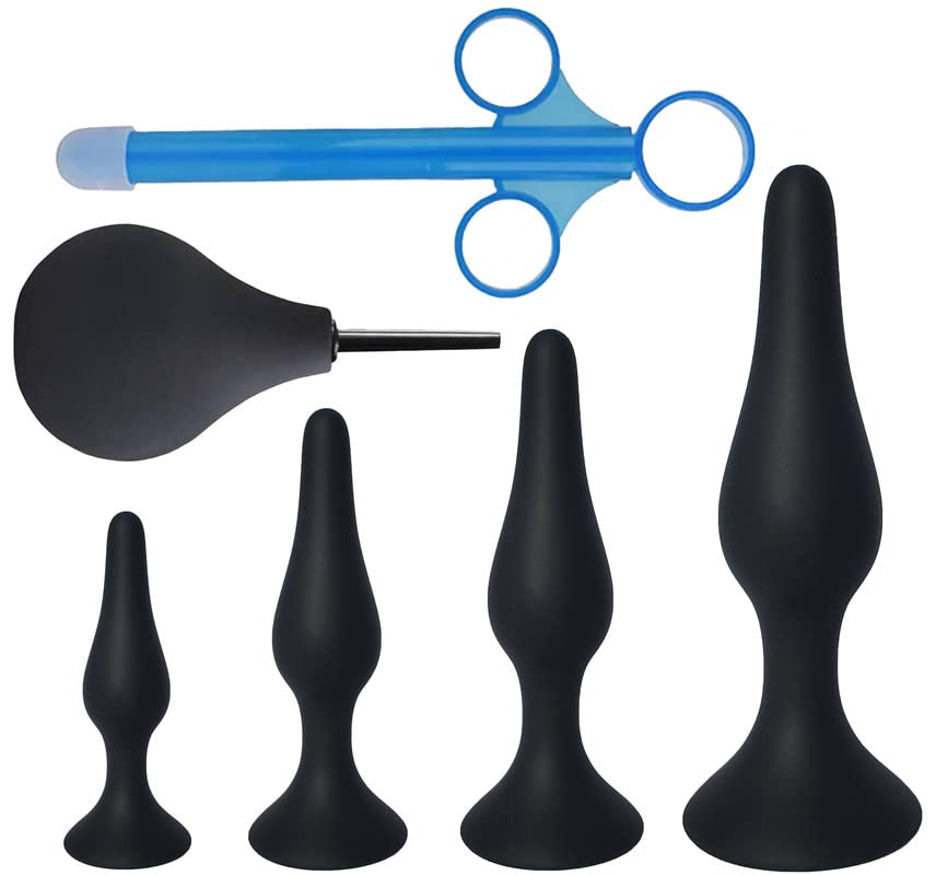 Real Vibes Anal Plug Kit for Beginners, 6 Piece Set, 4 Butt Plugs, Lube Injector, Water Bulb, Silicone Anal Sex Toy for Men and Women - 