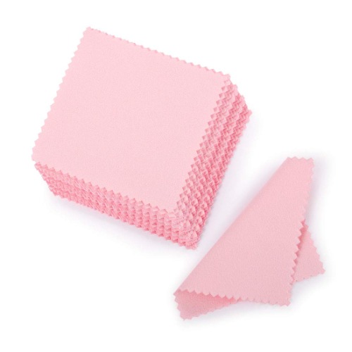 SEVENWELL Jewelry Cleaning Cloth 50pcs Pink Polishing Cloth for Sterling Silver Gold Platinum Small Polish Cloth 8x8mm - A-50pcs-pink