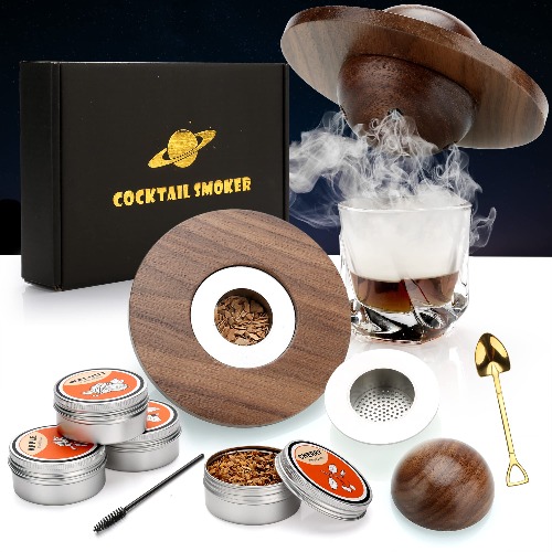 Cocktail Smoker Kit with 4 Wood Chips,Old Fashioned Whiskey Smoker Kit, Whisky Smoker for Drinks, Cocktails, Wine, Bourbon, Whiskey Gift Sets G-if-t for Men, Husband, Dad-Walnut. - TUXING - Walnut $36.99