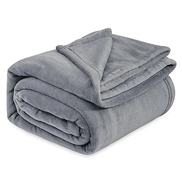 Bedsure Fleece Bed Blankets Queen Size Grey - Soft Lightweight Plush Fuzzy Cozy Luxury Blanket Microfiber, 90x90 inches - Grey - Queen (90" x 90")