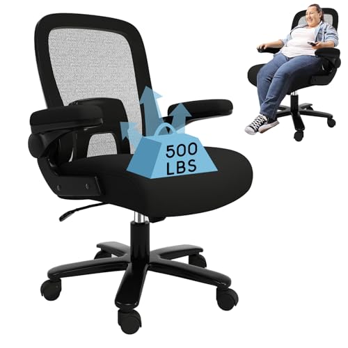 Ollega Big and Tall Office Chair 500lbs, Ergonomic Office Chair with Adjustable Lumbar Support, Heavy Duty Mesh Desk Chair Wide Seat, Black Oversized Computer Chairs for Heavy People - Black-1pc