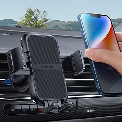 Lamicall 2024 Wider Clamp & Metal Hook Car Phone Holder Vent [Thick Cases Friendly] Phone Holders for Your Car Mount Automobile Hands Free Cradle Air Vent for iPhone 15 14 13 Pro Max Smartphone - Black