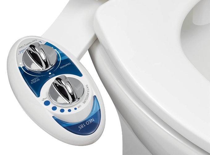 LUXE Bidet NEO 185 - Non-Electric Bidet Toilet Attachment with Self-cleaning Dual Nozzle and Adjustable Water Pressure for Sanitary and Feminine Wash (Blue)